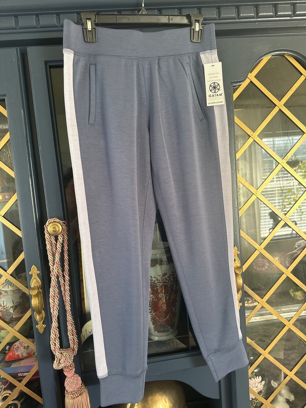 Gaiam NWT Hudson Racing strip Vintage indigo joggers blue smalll